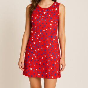 Dress Works Red Star Fourth of July Print Sleeveless Dress Size Medium NWT